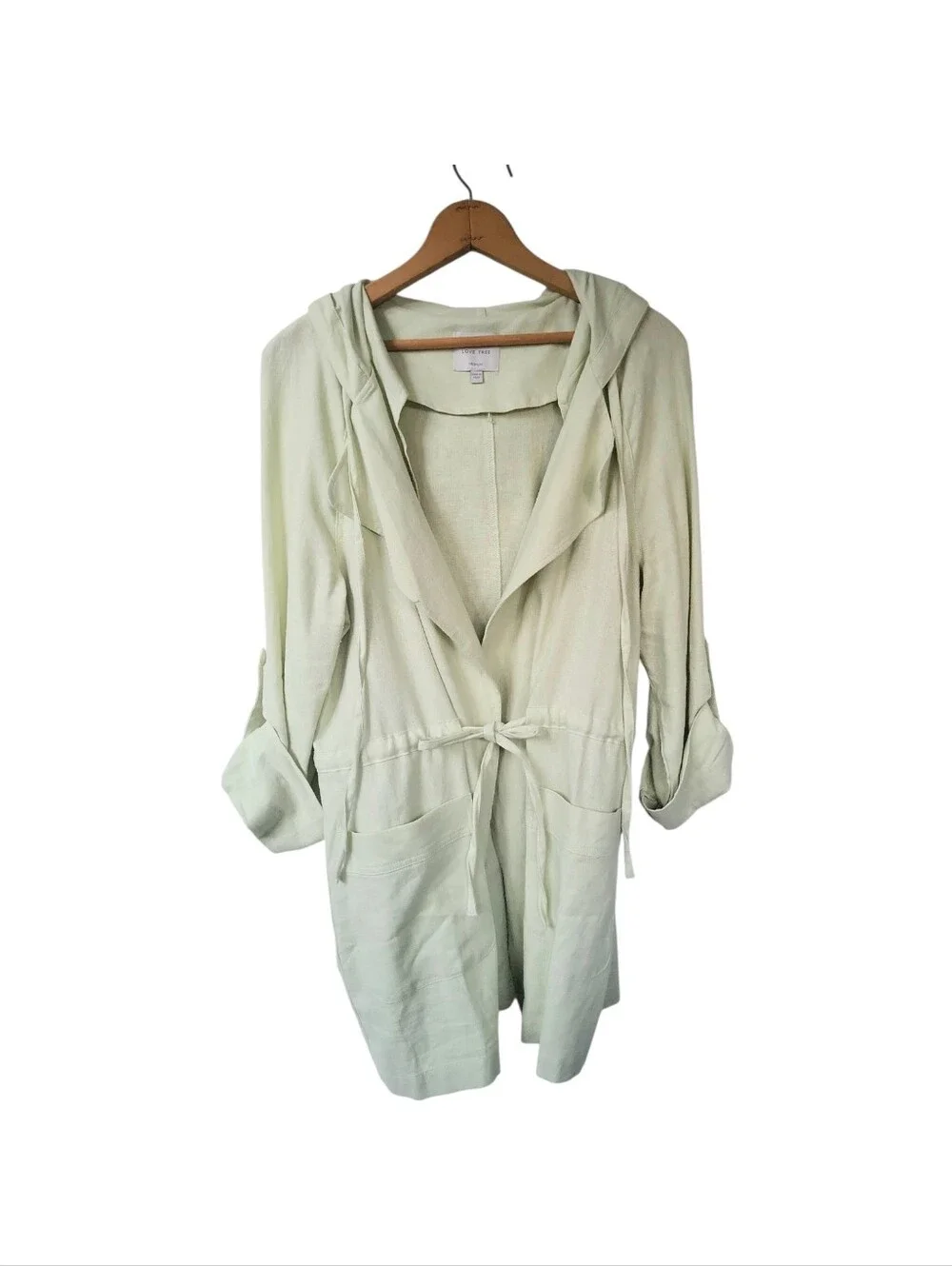 Love Tree Light Green Linen Blend Drawstring Roll Tab Sleeve Jacket Size M